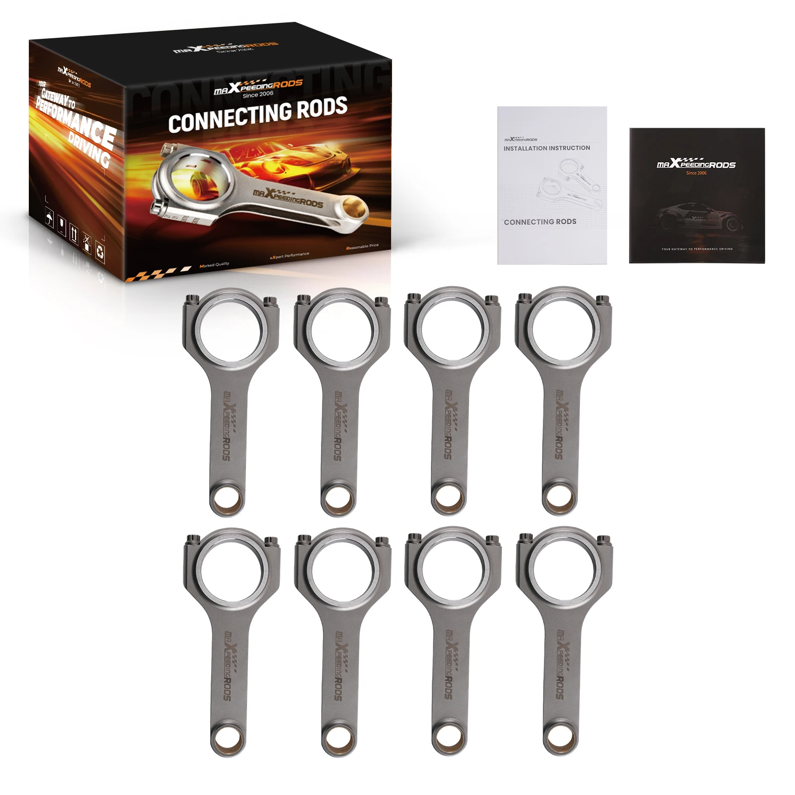 MaXpeedingrods Factory 8x H-Beam Forged 4340 Connecting Rod for Chevy BBC 454 6.385" W/ ARP 2000 Floating Pin Piston 200HP/piece
MaXpeedingrods Factory 8x H-Beam Forged 4340 Connecting Rod for Chevy BBC 454 6.385" W/ ARP 2000 Floating Pin Piston 200HP/piece