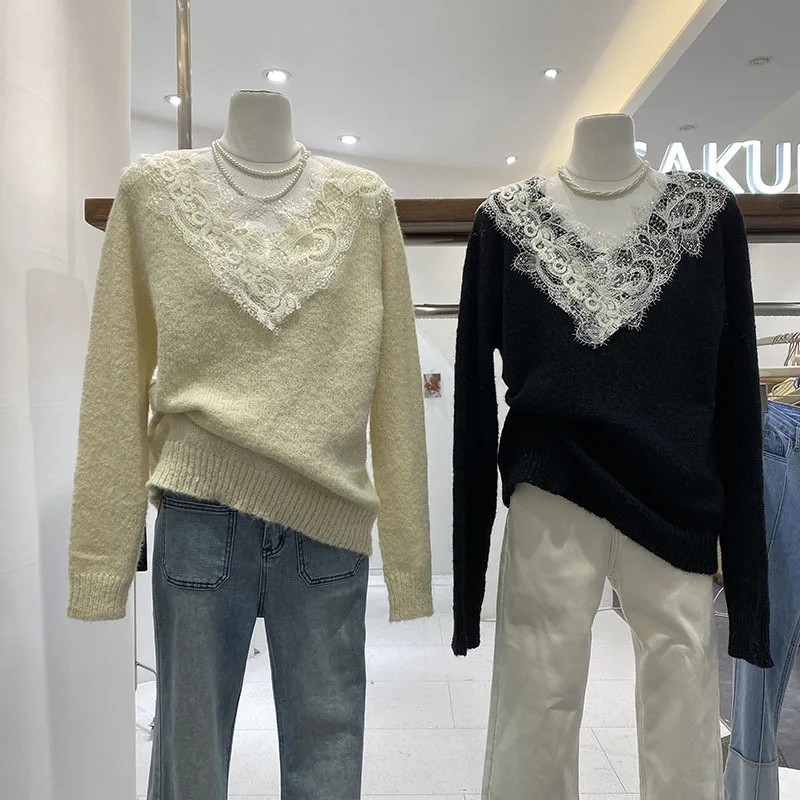 2024 Autumn/Winter New Women's Lace Edge Spliced V-Neck Knit Base Layer Top White Sweater Inner Layer Pullovers
2024 Autumn/Winter New Women's Lace Edge Spliced V-Neck Knit Base Layer Top White Sweater Inner Layer Pullovers