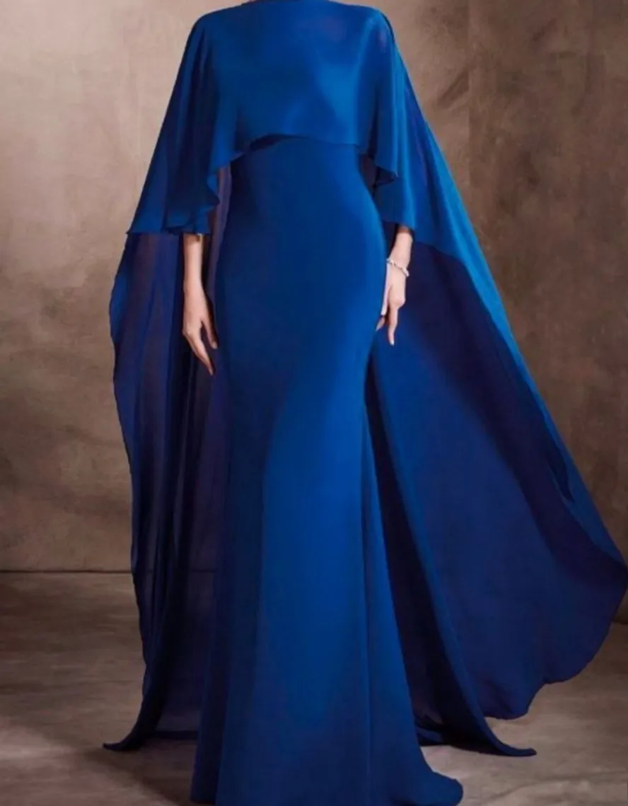 Royal Blue Mermaid Women Evening Dresses Cap Sleeves Chiffon Prom Party Gowns 2024 Dubai Muslim Robe De Soiree 
Royal Blue Mermaid Women Evening Dresses Cap Sleeves Chiffon Prom Party Gowns 2024 Dubai Muslim Robe De Soiree