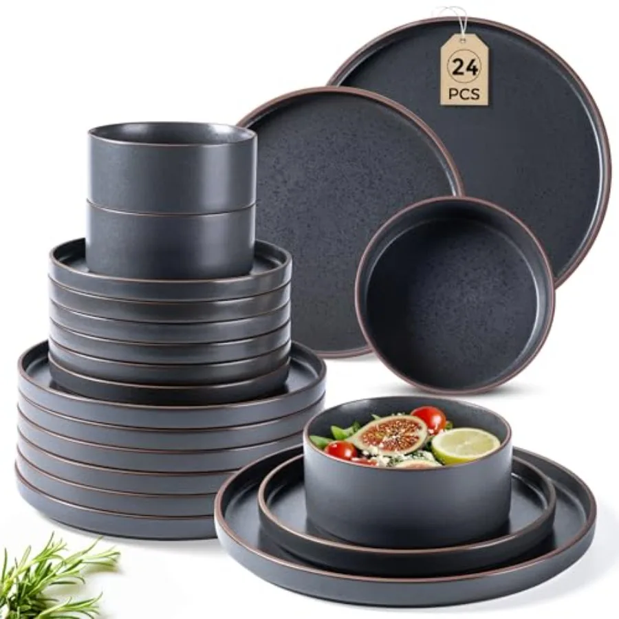 Ceramic Dinnerware Sets for 8, High Edge Stoneware Plates and Bowls Set, Chip and Crack Resistant Oven and Dishwasher and Micro
Ceramic Dinnerware Sets for 8, High Edge Stoneware Plates and Bowls Set, Chip and Crack Resistant Oven and Dishwasher and Micro
