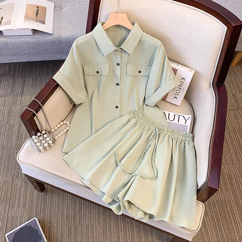 Women Chic Draw String short sleeve button Sexy French Fashion High Street Summer Elastic plus size Two Piece Set short sets 
Women Chic Draw String short sleeve button Sexy French Fashion High Street Summer Elastic plus size Two Piece Set short sets