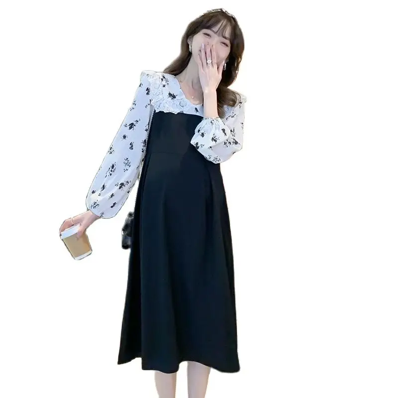 Maternity Autumn Outfit Fashion Lace Peter Pan Collar Patchwork Floral Long Sleeve Pregnant Women's Dress Black Elegant Clothes
Maternity Autumn Outfit Fashion Lace Peter Pan Collar Patchwork Floral Long Sleeve Pregnant Women's Dress Black Elegant Clothes