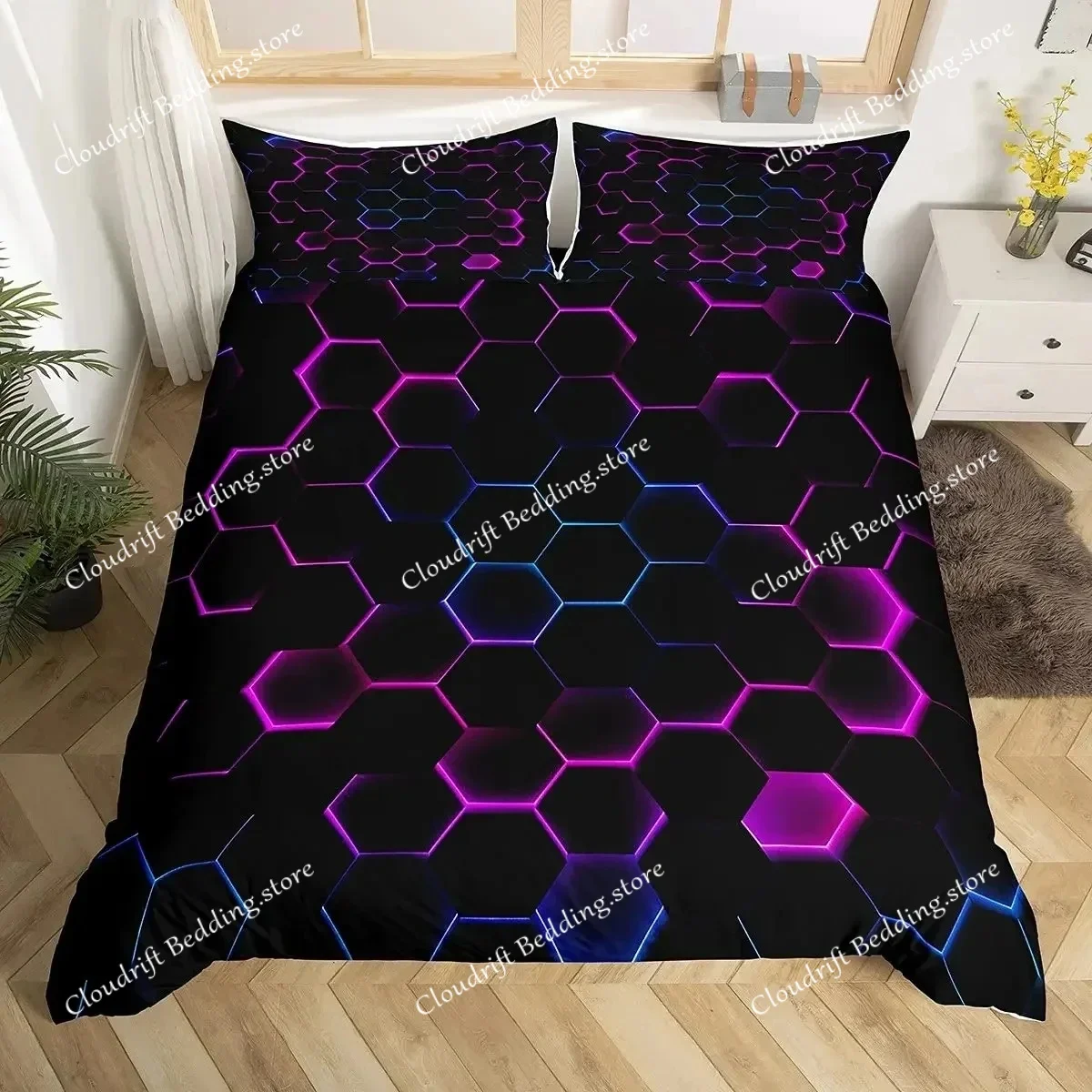 Red Glowing Polygonal Grid Pattern Bedding Set, 135×200 Duvet Cover Set With Pillowcase, 260×220 Quilt Cover,Black Blanket Cover
Red Glowing Polygonal Grid Pattern Bedding Set, 135×200 Duvet Cover Set With Pillowcase, 260×220 Quilt Cover,Black Blanket Cover