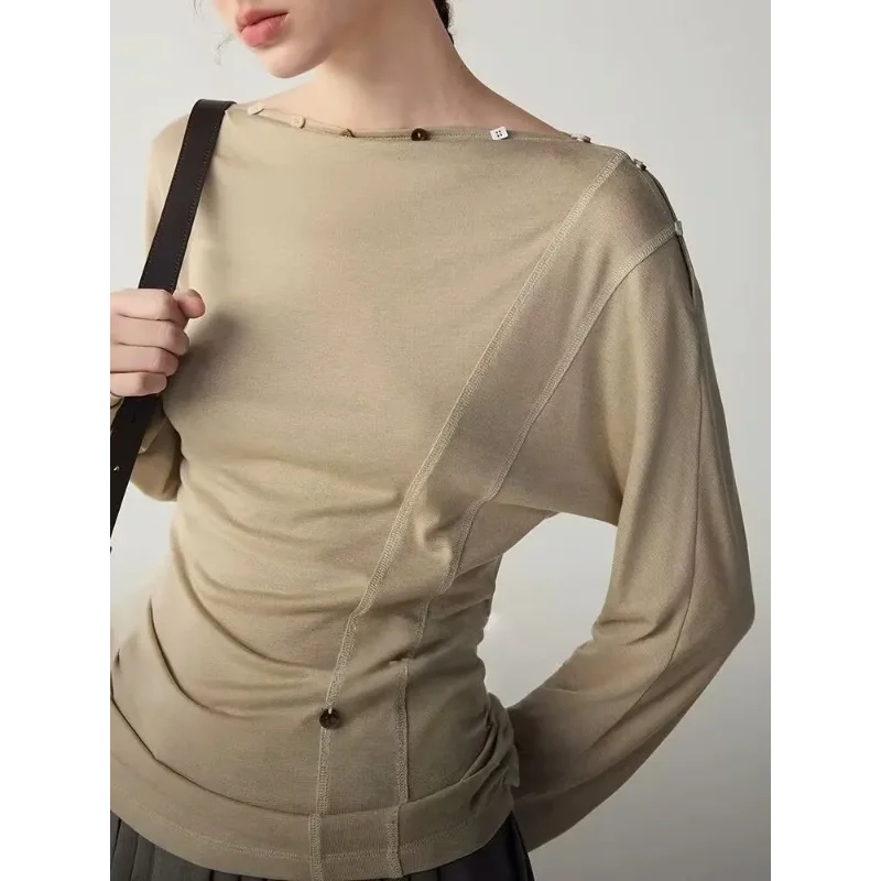 Women's Button Detail Long Sleeve T-shirt Slimming Asymmetric Neck Top
Women's Button Detail Long Sleeve T-shirt Slimming Asymmetric Neck Top