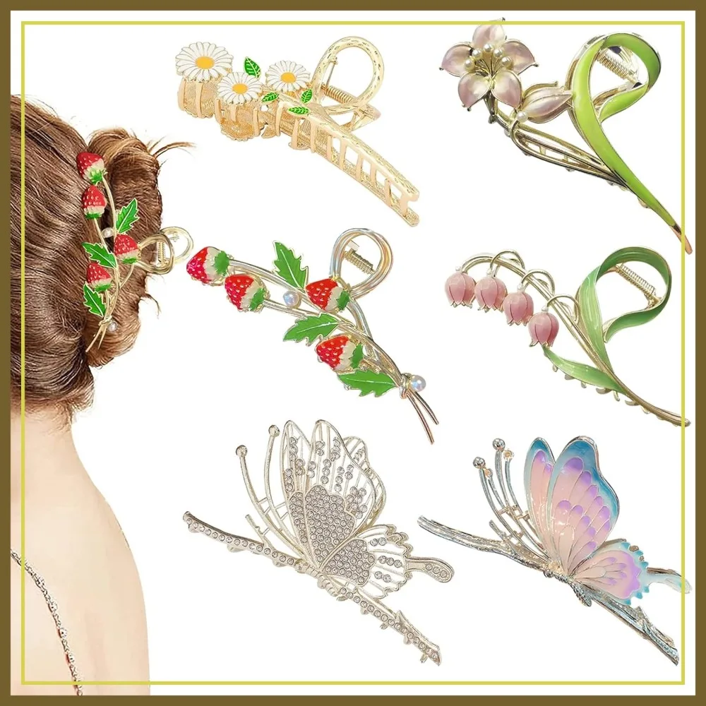 6 Pcs Metal Hair Clips for Women, Large Butterfly Flower Clips for Thick Hair
6 Pcs Metal Hair Clips for Women, Large Butterfly Flower Clips for Thick Hair