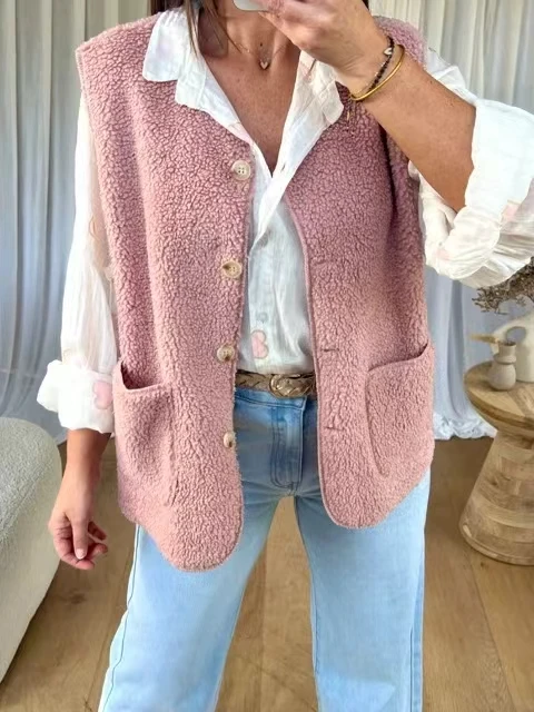 Pink Teddy Velvet Vest Women's V-Neck Single Button Loose Slimming Autumn Winter Outerwear Vest for Fashionable Casual Look
Pink Teddy Velvet Vest Women's V-Neck Single Button Loose Slimming Autumn Winter Outerwear Vest for Fashionable Casual Look