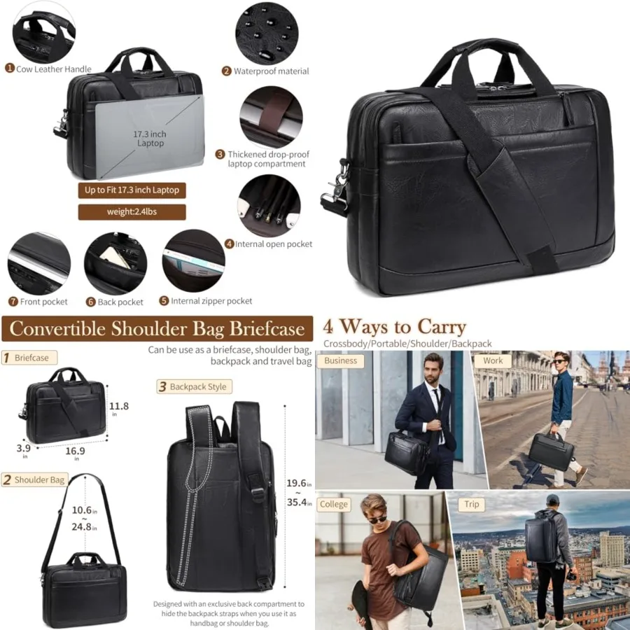 Faux Leather Messenger Bag for Men 17-17.3 Inch: Convertible 3 in 1 Backpack Laptop Briefcase Computer Handbags Shoulder Crossb
Faux Leather Messenger Bag for Men 17-17.3 Inch: Convertible 3 in 1 Backpack Laptop Briefcase Computer Handbags Shoulder Crossb