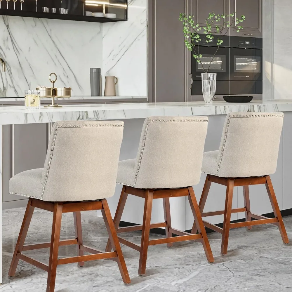 Modern Mid-Century Swivel Barstools with Backs and Solid Wood Legs, Linen Fabric Upholstered Seat Height Bar Chairs
Modern Mid-Century Swivel Barstools with Backs and Solid Wood Legs, Linen Fabric Upholstered Seat Height Bar Chairs