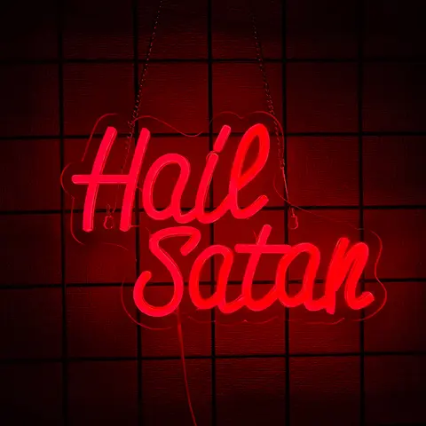 Hagel Satan neon bord voor wanddecoratie, oplichtend bord voor slaapkamerdecoratie, speelkamer, feestslaapzaal, gothic college, USB-aangedreven