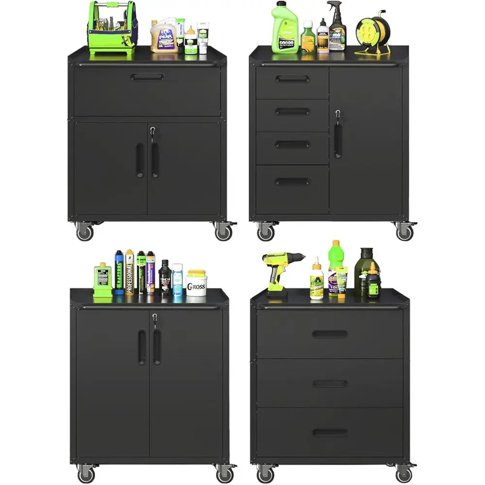 4-Piece Heavy-Duty Metal Garage Storage Cabinet System with Lockable Rolling Tool Cabinets and Adjustable Shelves
4-Piece Heavy-Duty Metal Garage Storage Cabinet System with Lockable Rolling Tool Cabinets and Adjustable Shelves