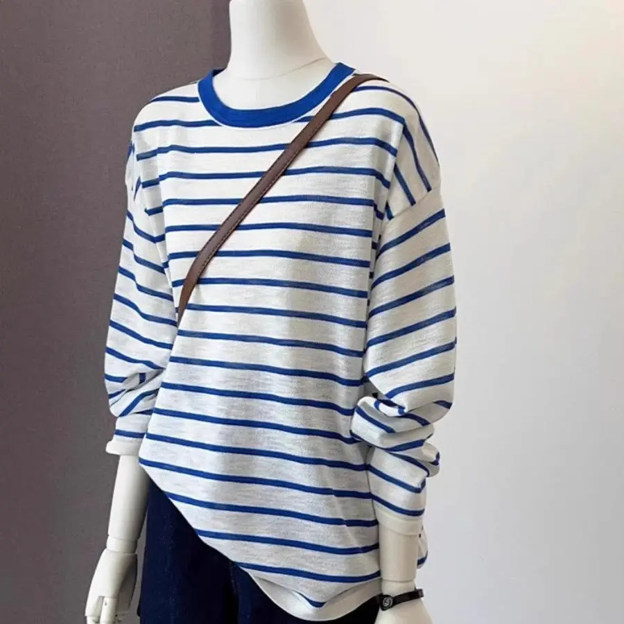 Blue Striped Linen Ice Silk Knitted Sweater for Women Casual Sun Protection Knitwear Top
Blue Striped Linen Ice Silk Knitted Sweater for Women Casual Sun Protection Knitwear Top