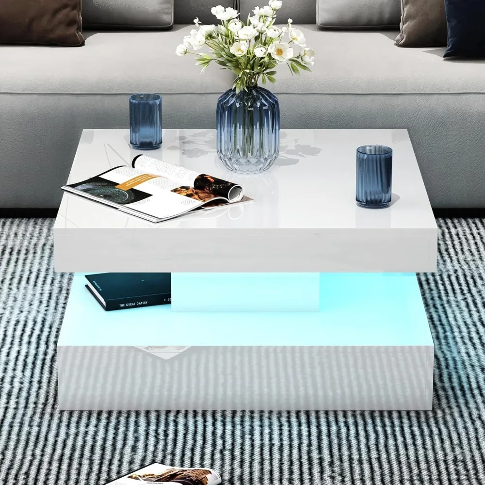 LED Coffee Table for Living Room, Living Room Table 2-Tier Square Center Table, Modern High Glossy Wood Coffee Tables with Stora
LED Coffee Table for Living Room, Living Room Table 2-Tier Square Center Table, Modern High Glossy Wood Coffee Tables with Stora