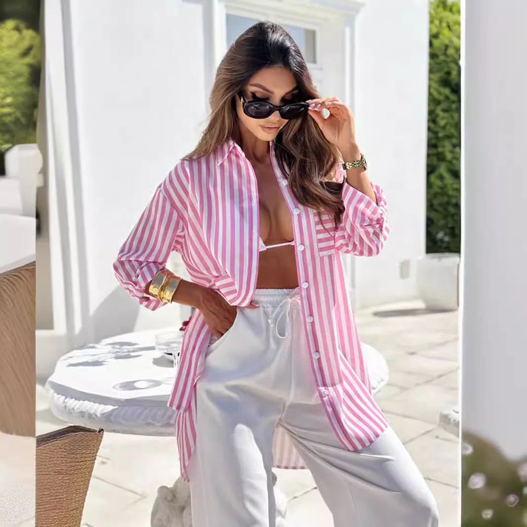 Summer Shirt Tops Women Casual Print Single-breasted Long-sleeved Medium and Long Shirt Tops Pockets Fashion Shirts Tops
Summer Shirt Tops Women Casual Print Single-breasted Long-sleeved Medium and Long Shirt Tops Pockets Fashion Shirts Tops