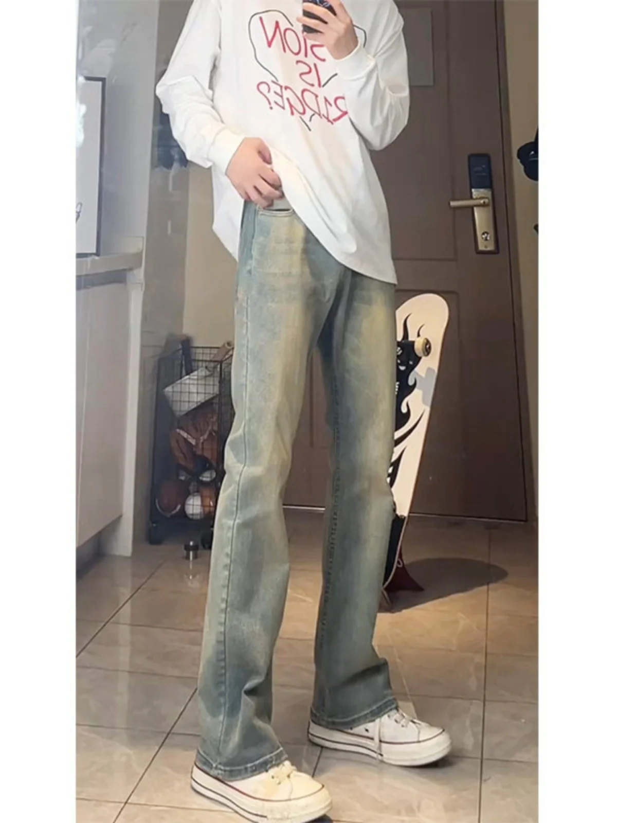 Retro Blue Straight Leg Men's Jeans American High Street Vibe Knife Trousers Long Slim Fit Bell Bot for Tall Guys
Retro Blue Straight Leg Men's Jeans American High Street Vibe Knife Trousers Long Slim Fit Bell Bot for Tall Guys