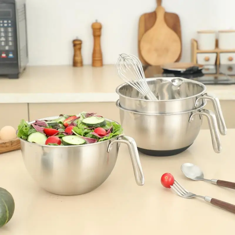 Stainless Steel Bowl with Handle Silicone Bottom for Baking Fruit Salad Mixing Egg Beating Dough Soup Stirring Salad Bowl
Stainless Steel Bowl with Handle Silicone Bottom for Baking Fruit Salad Mixing Egg Beating Dough Soup Stirring Salad Bowl