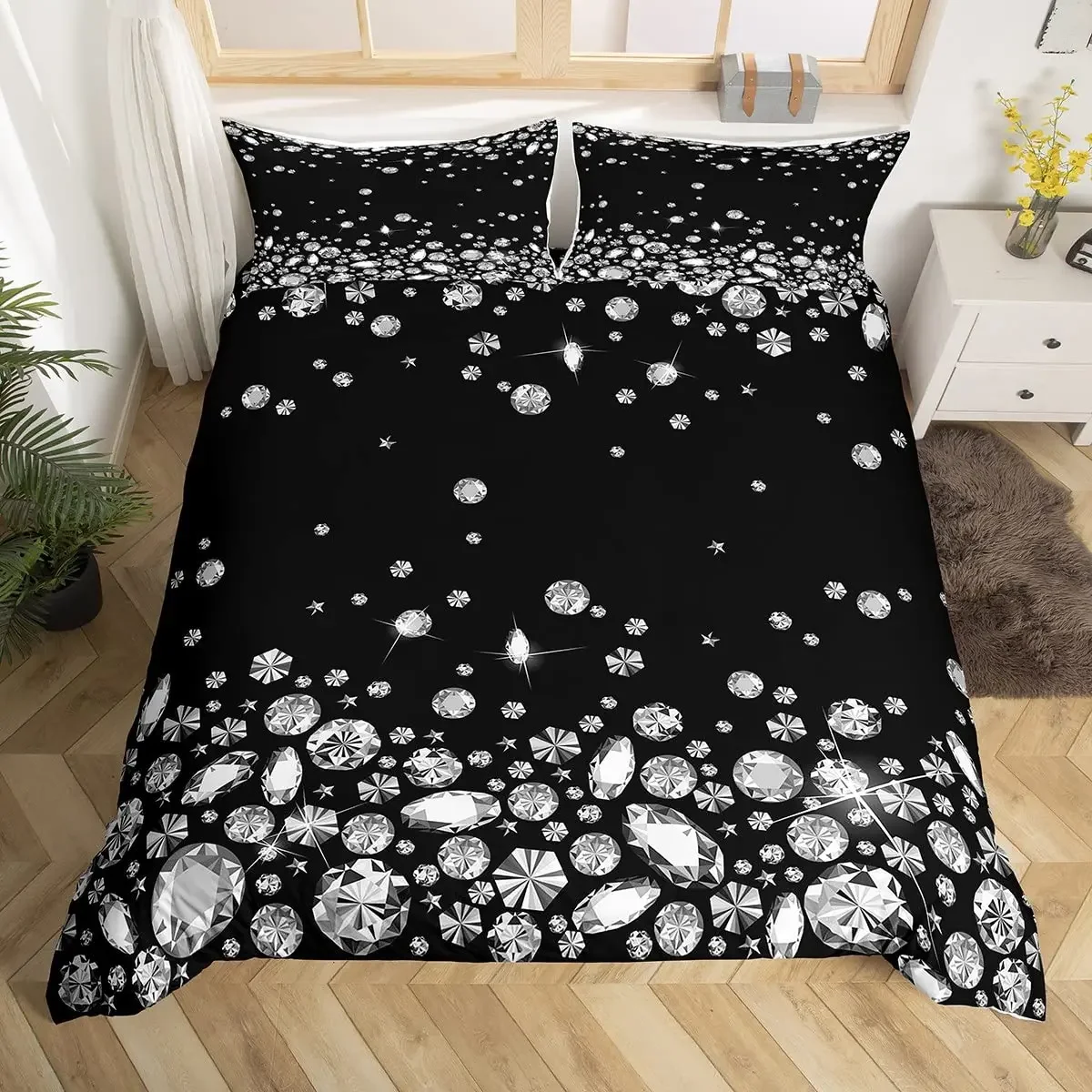 Silver Glitter Duvet Cover Set Queen Diamond Star Bedding Set for Kids Teens Girls Room Decor Bling Party Theme Comforter Cover
Silver Glitter Duvet Cover Set Queen Diamond Star Bedding Set for Kids Teens Girls Room Decor Bling Party Theme Comforter Cover