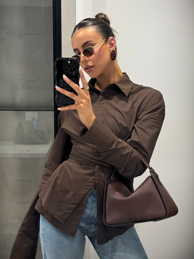 Chic Solid Long Sleeves Shirt For Women Lapel Cross Bandage Slim Fit Single Breasted Split Blouse 2025 Spring Autumn Female Tops
Chic Solid Long Sleeves Shirt For Women Lapel Cross Bandage Slim Fit Single Breasted Split Blouse 2025 Spring Autumn Female Tops