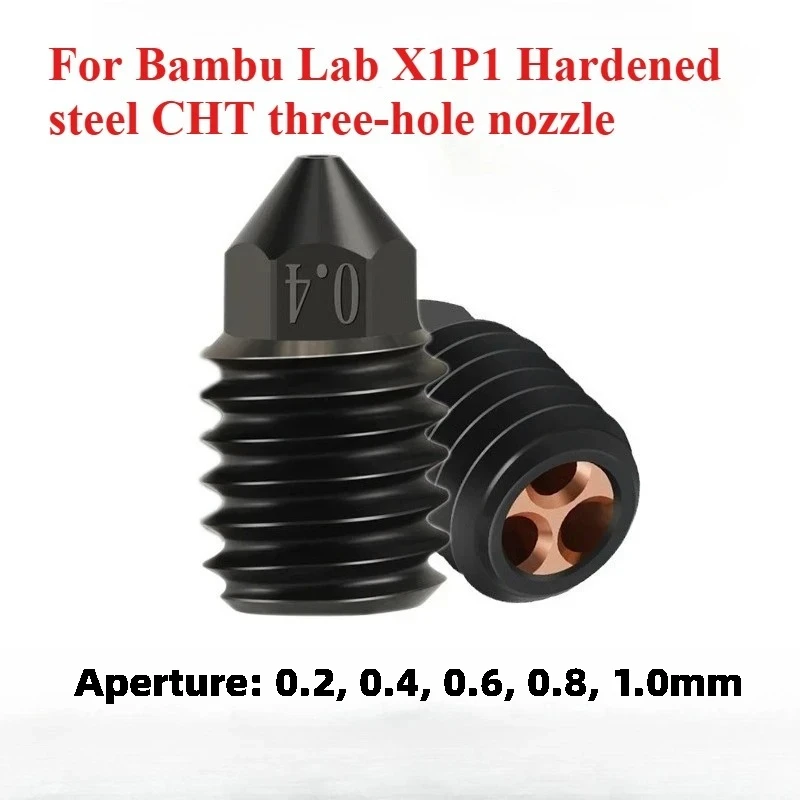 3D printer accessories for Bambu Lab X1P1 hardened steel CHT nozzle three hole high flow wear-resistant nozzle
3D printer accessories for Bambu Lab X1P1 hardened steel CHT nozzle three hole high flow wear-resistant nozzle