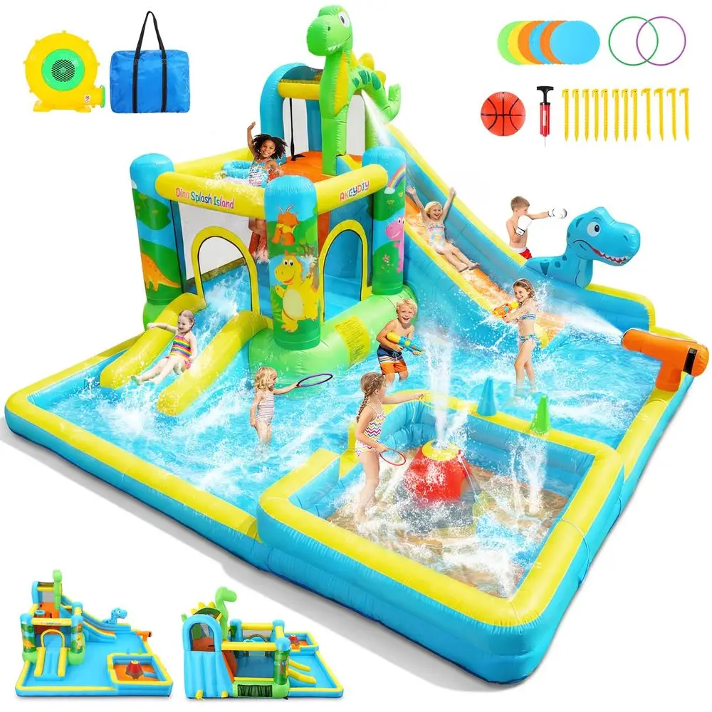 Inflatable Water Slide,13 in 1 Dinosaur Themed Bounce House Water Park for Kids 312 with Dual Big Splash PoolampLong Slide,Ring
Inflatable Water Slide,13 in 1 Dinosaur Themed Bounce House Water Park for Kids 312 with Dual Big Splash PoolampLong Slide,Ring