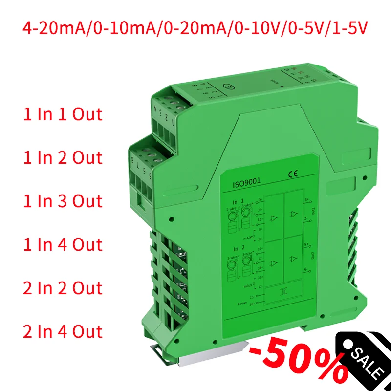 Signal Isolator 1 In 1 Out 4-20mA 0-10V to 0-10V 4-20mA DC Signal Converter 0-10mA 0-20mA 0-5V Signal Isolation Transmitter
Signal Isolator 1 In 1 Out 4-20mA 0-10V to 0-10V 4-20mA DC Signal Converter 0-10mA 0-20mA 0-5V Signal Isolation Transmitter