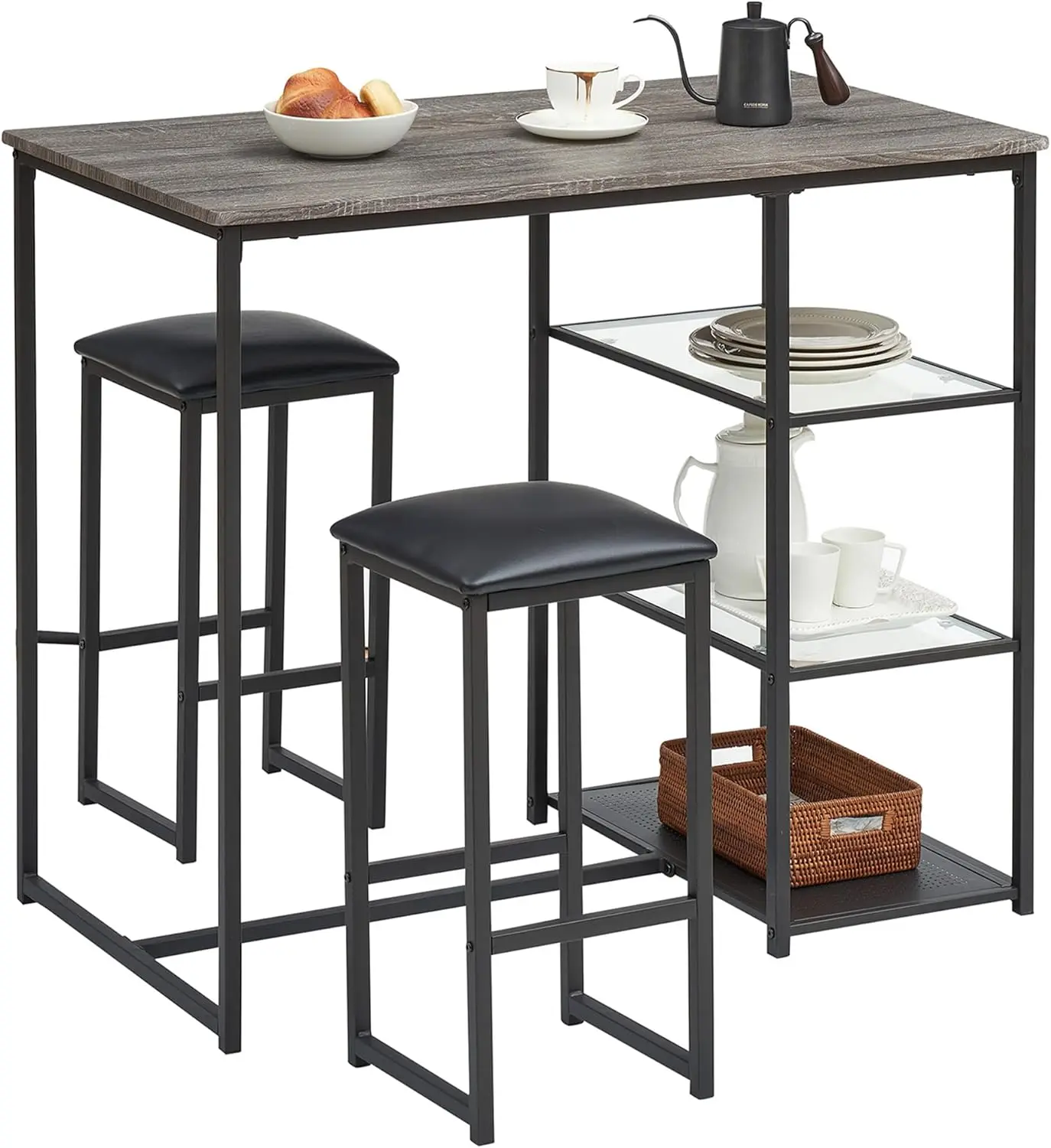Small Bar Table And Chairs Set For 2, Upholstered Stools & Glass Storage Shelves, For Kitchen Dining Breakfast Nook,
Small Bar Table And Chairs Set For 2, Upholstered Stools & Glass Storage Shelves, For Kitchen Dining Breakfast Nook,
