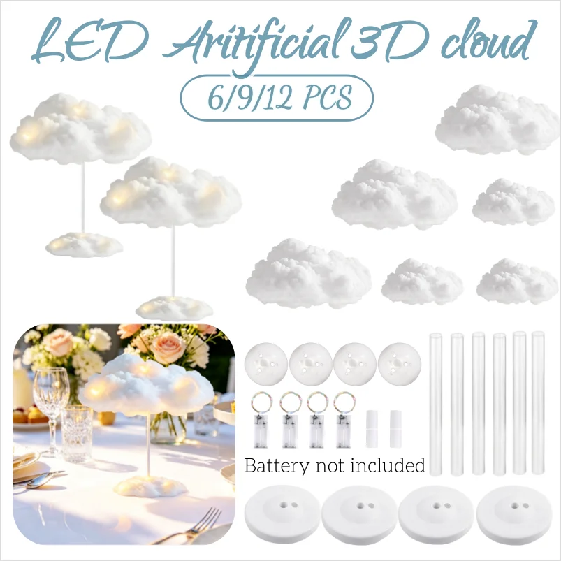 6/9/12Pcs Cloud Lights Artificial 3D Fake Cloud LED Light DIY Kit Table Centerpiece Decor for Baby Shower Birthday Party Wedding
6/9/12Pcs Cloud Lights Artificial 3D Fake Cloud LED Light DIY Kit Table Centerpiece Decor for Baby Shower Birthday Party Wedding