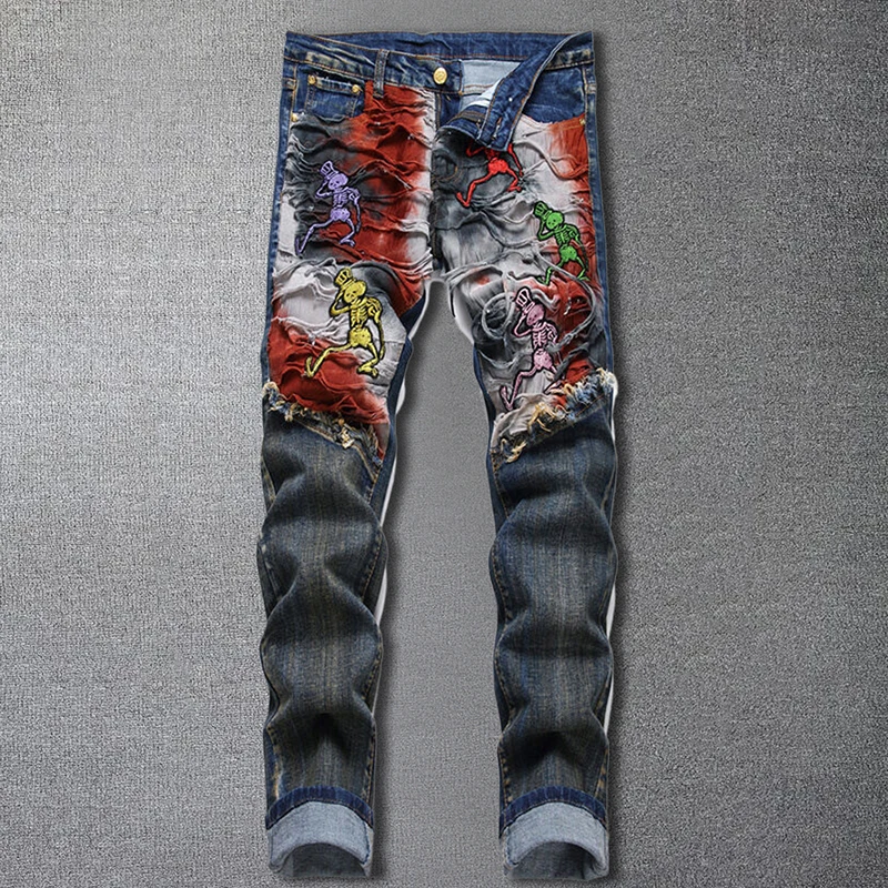 Fall Print Embroidered Men Denim Trousers Skinny Denim Motorcycle Pants High Quality Print Jean Men High Street Punk Rock Jean
Fall Print Embroidered Men Denim Trousers Skinny Denim Motorcycle Pants High Quality Print Jean Men High Street Punk Rock Jean