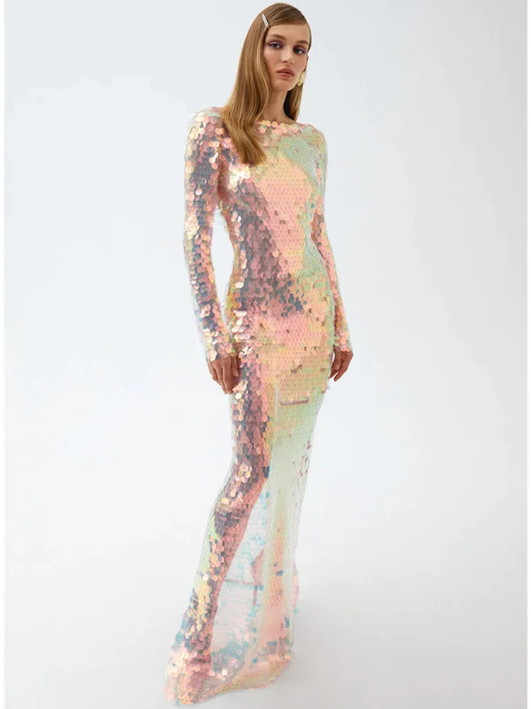 Women Celebrity Sexy Long Sleeve Backless Mesh Sequins Maxi Long Gowns Dress 2024 Elegant Evening Party Club Dress Vestido
Women Celebrity Sexy Long Sleeve Backless Mesh Sequins Maxi Long Gowns Dress 2024 Elegant Evening Party Club Dress Vestido