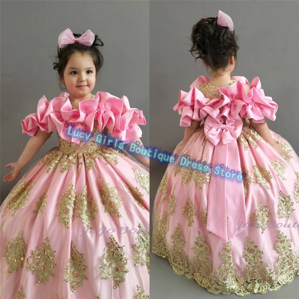 Luxuriously High Quality Flower Girl Dress Pink Fluffy With Gold Applique Wedding Party Ball Princess Kids Birthday Evening Gown
Luxuriously High Quality Flower Girl Dress Pink Fluffy With Gold Applique Wedding Party Ball Princess Kids Birthday Evening Gown