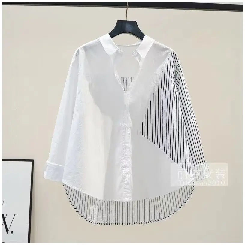 White Patchwork Striped Women Shirt 2025 Spring New Long Sleeved Loose Cotton Cardigan Top
White Patchwork Striped Women Shirt 2025 Spring New Long Sleeved Loose Cotton Cardigan Top