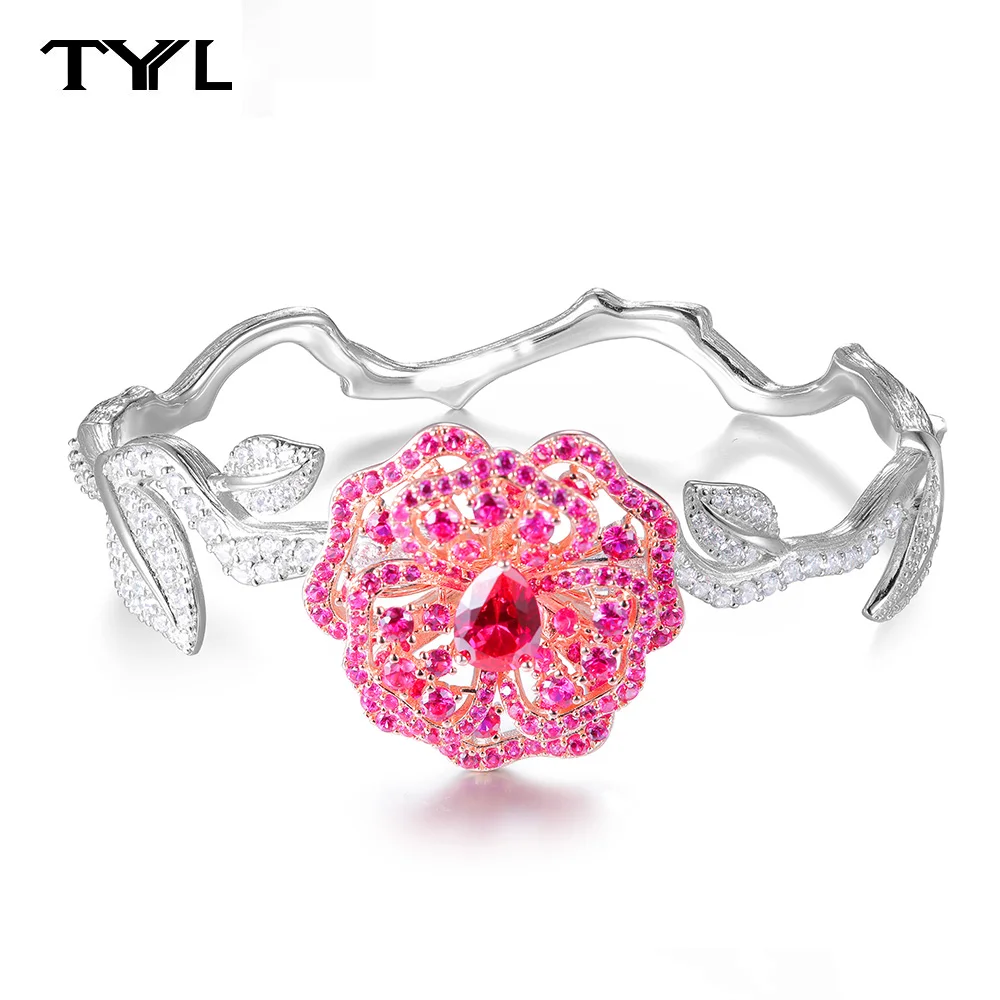 TYYL 925 Pure Silver Zircon Flower Bracelet Rose Blossom Art Bracelet Full Diamonds Cubic Zirconia Bangle Fine Jewelry for Women
TYYL 925 Pure Silver Zircon Flower Bracelet Rose Blossom Art Bracelet Full Diamonds Cubic Zirconia Bangle Fine Jewelry for Women
