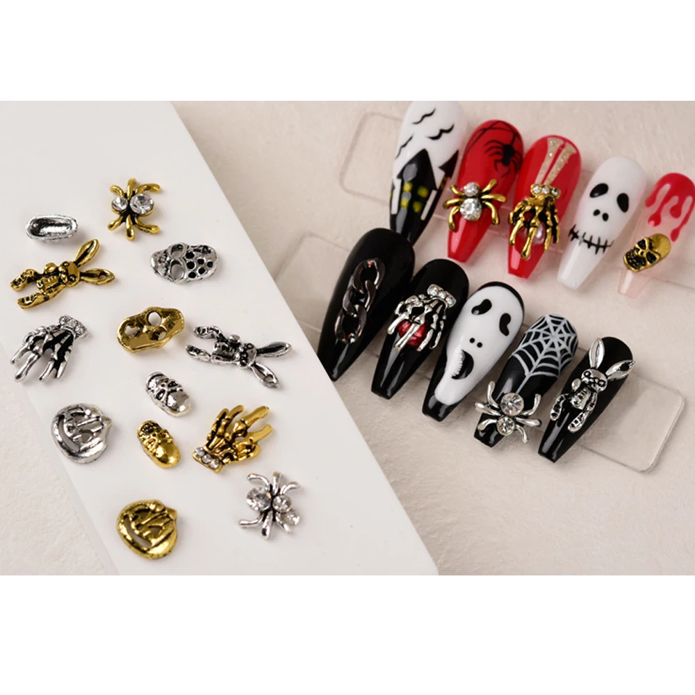 10pcs Punk Goth Design Nail Decoration 3D Metal Vivid Halloween Skull Head Spider Skeleton Hand Nail Art Charm Jewelry Supplies
10pcs Punk Goth Design Nail Decoration 3D Metal Vivid Halloween Skull Head Spider Skeleton Hand Nail Art Charm Jewelry Supplies