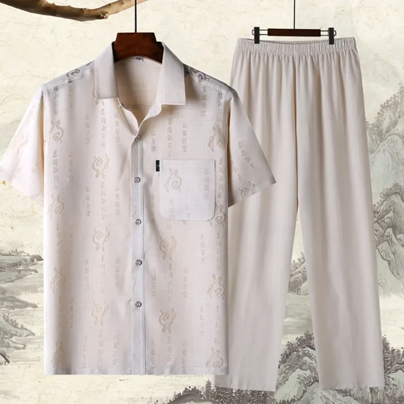 Men's Chinese Style Short Sleeve Shirt Set Loose Breathable Thin Casual Pants For Middle Aged Elderly Dad Summer Outfits
Men's Chinese Style Short Sleeve Shirt Set Loose Breathable Thin Casual Pants For Middle Aged Elderly Dad Summer Outfits