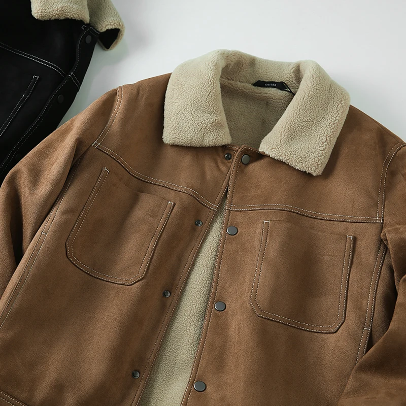 Retro Suede Jaet Men's Thiened Warmth Cotton Coat Lamb Velvet Simulation Autumn Winter Men's Faion Outerwear Coat
Retro Suede Jaet Men's Thiened Warmth Cotton Coat Lamb Velvet Simulation Autumn Winter Men's Faion Outerwear Coat