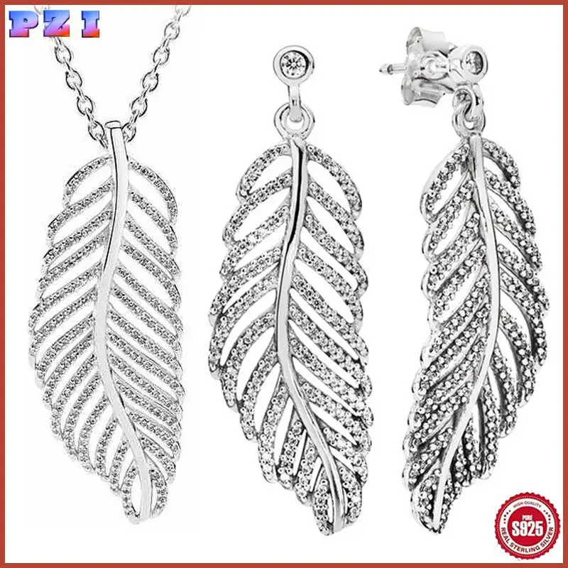 Authentic 925 Sterling Silver Statement Feathers Hanging Earring Necklace With Crystal For Women Jewelry Set Gift
Authentic 925 Sterling Silver Statement Feathers Hanging Earring Necklace With Crystal For Women Jewelry Set Gift