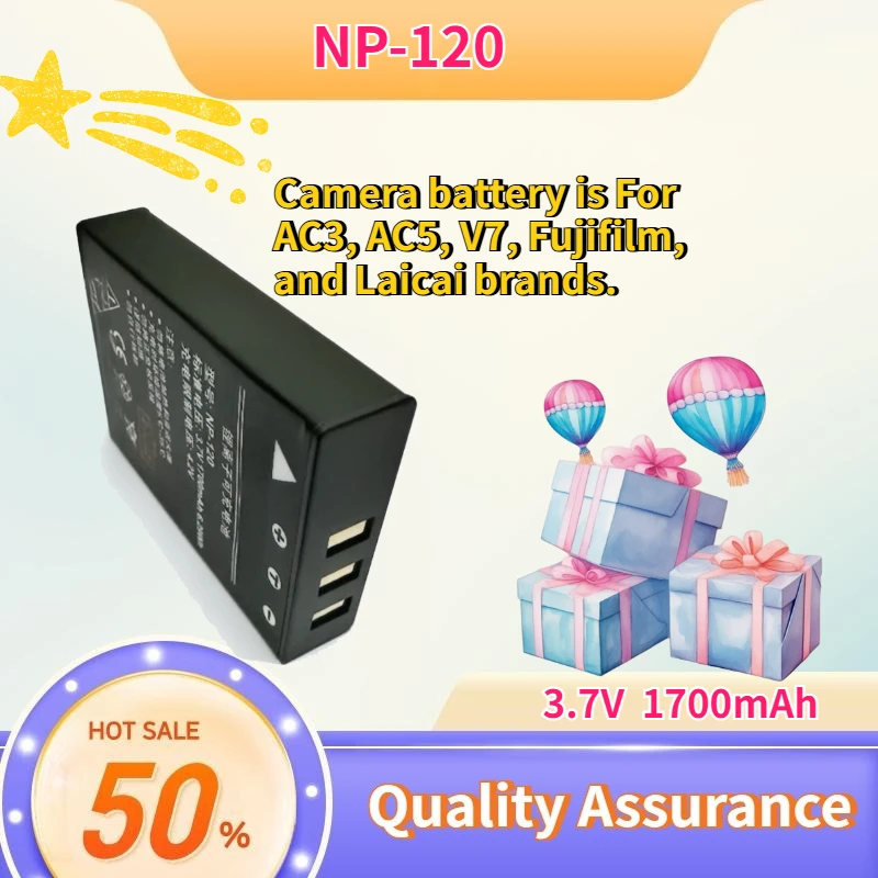 3.7V 1700mAh The NP-120 battery FNP-120 camera battery is compatible with AC3, AC5, V7, Fujifilm, and Laicai brands.
3.7V 1700mAh The NP-120 battery FNP-120 camera battery is compatible with AC3, AC5, V7, Fujifilm, and Laicai brands.