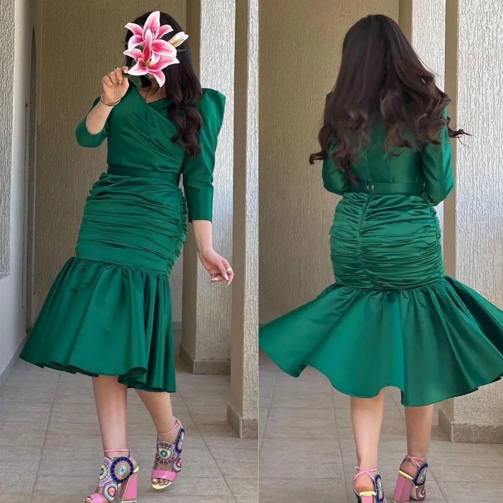 Simple Satin Pleat Trumpet V-neck Midi Dresses Evening Dresses Chinese Style Matching Casual Fashion Elegant Exquisite Unisex
Simple Satin Pleat Trumpet V-neck Midi Dresses Evening Dresses Chinese Style Matching Casual Fashion Elegant Exquisite Unisex