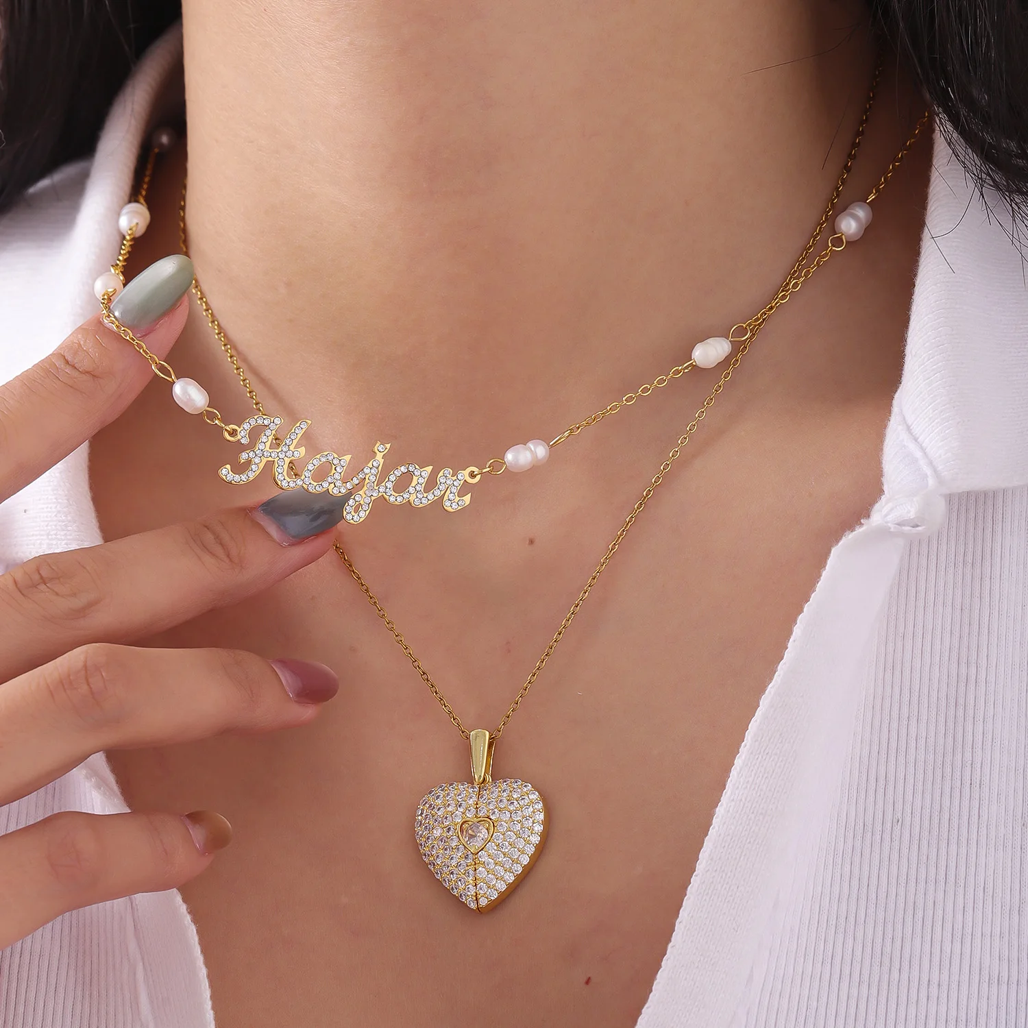 Custom Name Necklace Double Layer Freshwater Pearl Stackable Zircon Heart Pendant Stainless Steel for Women Mom Anniversary Gift
Custom Name Necklace Double Layer Freshwater Pearl Stackable Zircon Heart Pendant Stainless Steel for Women Mom Anniversary Gift