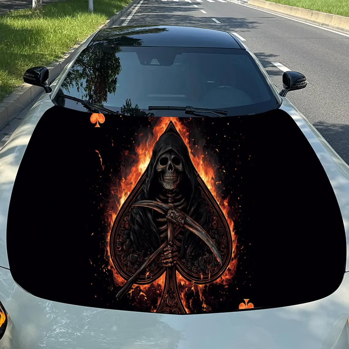Flaming Reaper Spade Exploration PVC Car Engine Hood Vinyl Wraps, Self-Adhesive Waterproof Car Hood Decal Sticker, Car Decoratio
Flaming Reaper Spade Exploration PVC Car Engine Hood Vinyl Wraps, Self-Adhesive Waterproof Car Hood Decal Sticker, Car Decoratio