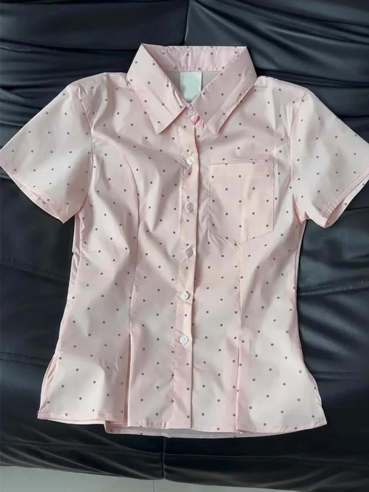 Women Pink Dot Sweet Shirt Summer Preppy Style Slim Cute Blouse Japan Casual Female Short Sleeve Kawaii Fashion Ins Tops New
Women Pink Dot Sweet Shirt Summer Preppy Style Slim Cute Blouse Japan Casual Female Short Sleeve Kawaii Fashion Ins Tops New