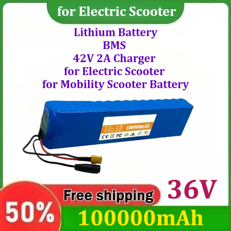 10S3P 36V 100000mAh 18650 Lithium Battery BMS 42V 2A Charger for Electric Scooter Mobility Scooter Battery
10S3P 36V 100000mAh 18650 Lithium Battery BMS 42V 2A Charger for Electric Scooter Mobility Scooter Battery