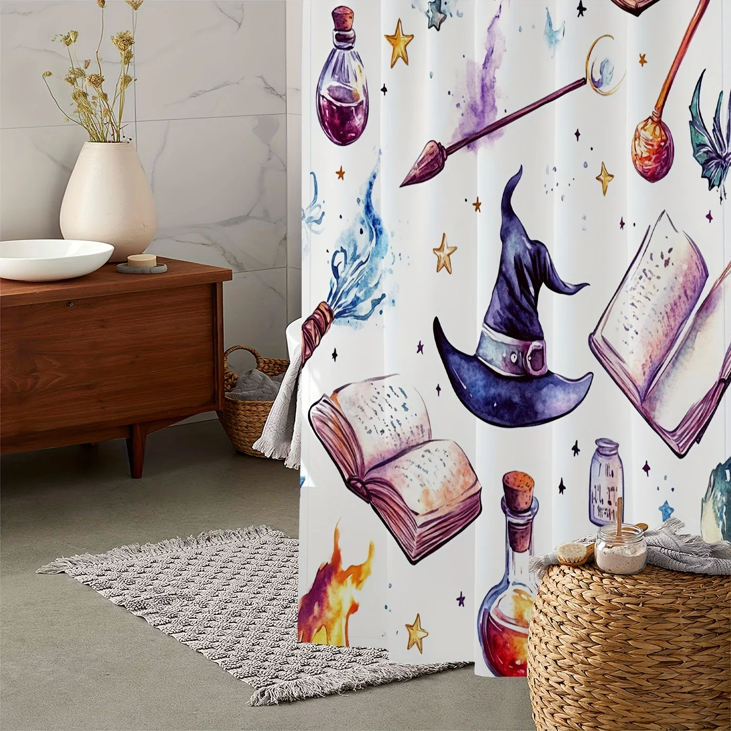 "Magic Wizard Hat Book Potion Shower Curtain Waterproof Bathroom Decorative Curtains for Home Decor Fantasy Theme Accessories"
"Magic Wizard Hat Book Potion Shower Curtain Waterproof Bathroom Decorative Curtains for Home Decor Fantasy Theme Accessories"