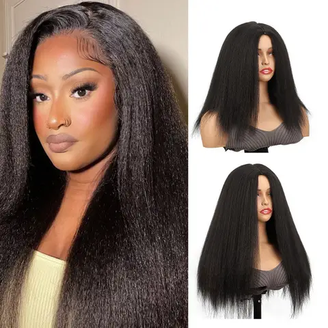 Synthetic Kinky Straight Afro Puff Wig Yaki Hair Wig for Women Natural Looking Daily Party Use Heat Resistant