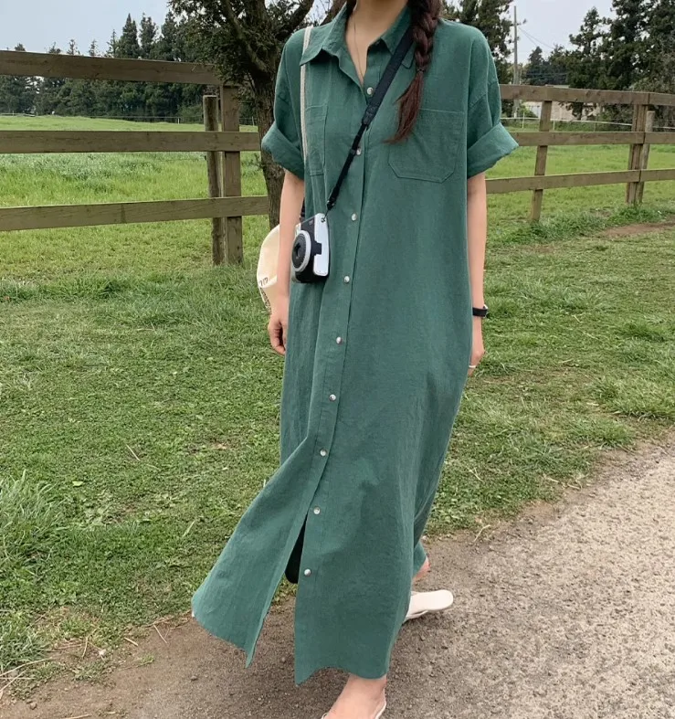 Summer New Loose Lazy Sle Knee-Length irt Dr Women's Long Svel Cotton Linen Blend Original Design Collar Dr
Summer New Loose Lazy Sle Knee-Length irt Dr Women's Long Svel Cotton Linen Blend Original Design Collar Dr