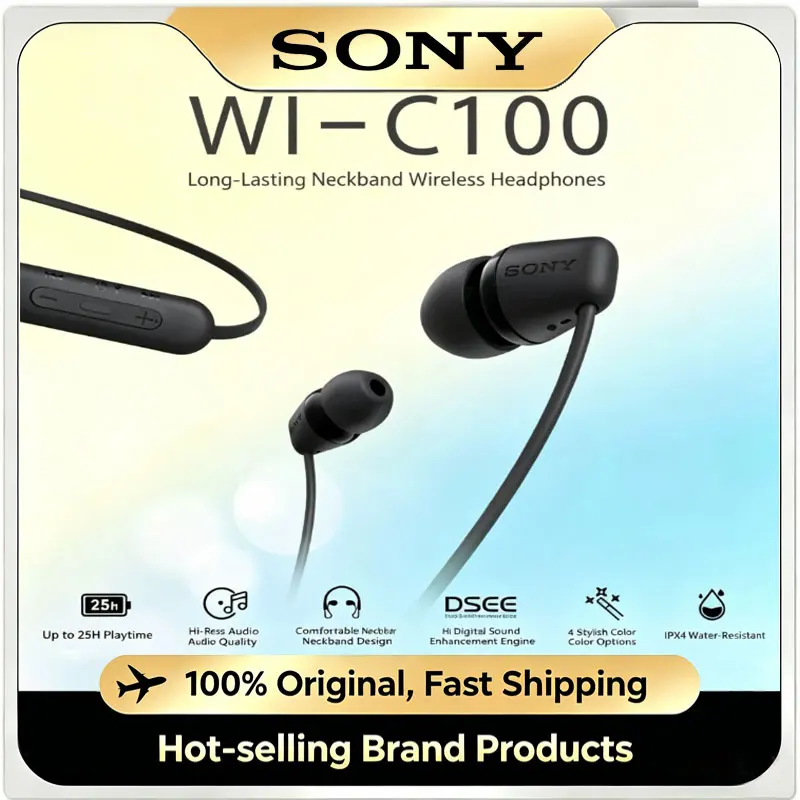 Sony WI-C100 Neckband Bluetooth Headphones Deep Bass In-Ear Sport Earphones With Mic For Running
Sony WI-C100 Neckband Bluetooth Headphones Deep Bass In-Ear Sport Earphones With Mic For Running
