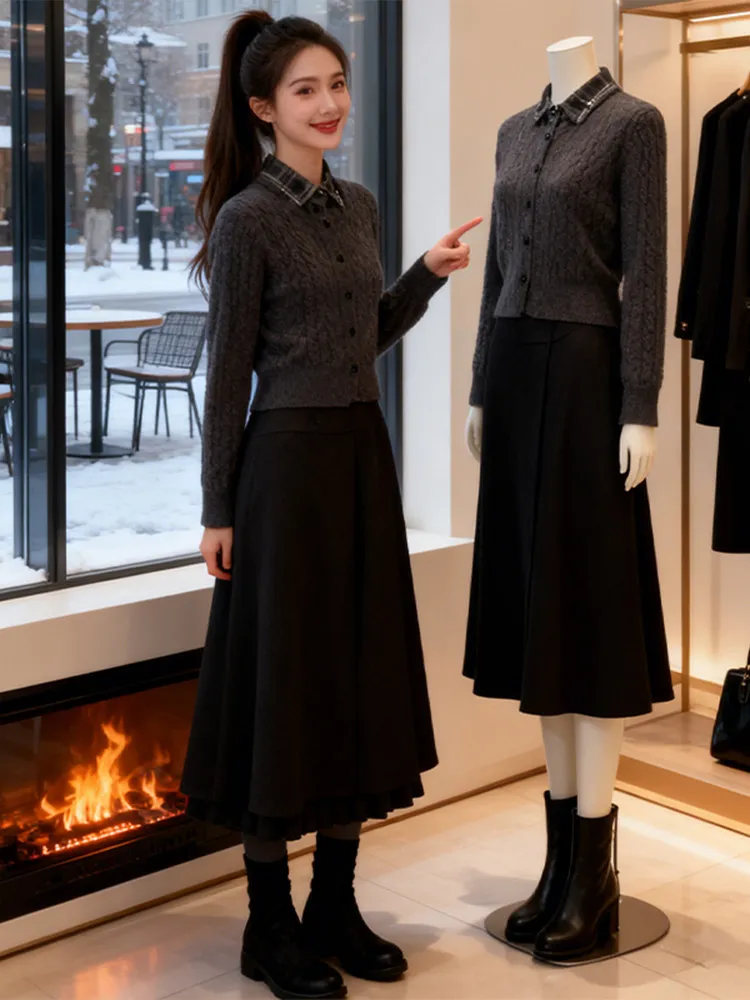 Шикарный комплект из двух предметов с вязаным воротником, женские зимние модные широкие брюки, юбка, комбинированная дышащая средняя тонкая юбка
Шикарный комплект из двух предметов с вязаным воротником, женские зимние модные широкие брюки, юбка, комбинированная дышащая средняя тонкая юбка