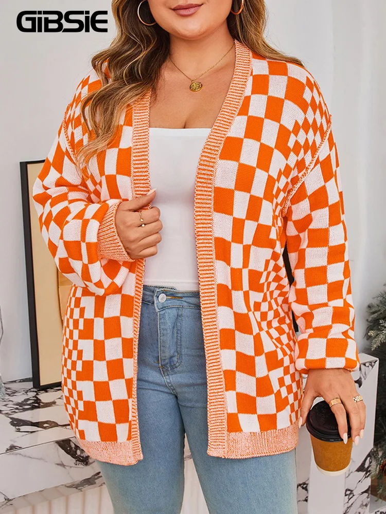 GIBSIE плюс размер, повседневный клетчатый кардиган с открытой передней частью для женщин, зима 209, новые модные теплые вязаные кардиганы средней длины с длинными рукавами
GIBSIE плюс размер, повседневный клетчатый кардиган с открытой передней частью для женщин, зима 209, новые модные теплые вязаные кардиганы средней длины с длинными рукавами