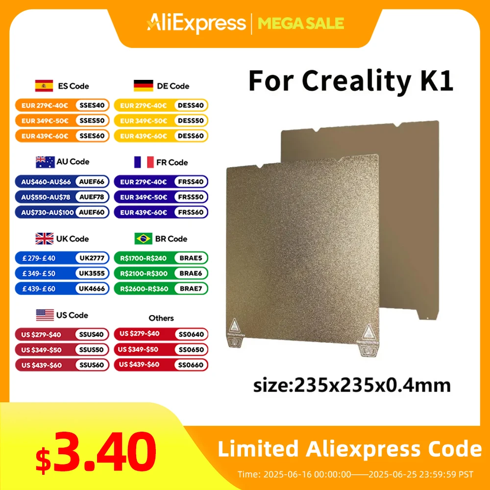 Лист PEI для Creality K1/K1 MAX Ender 3 S1 Pro Ender3 S1/5 S1 Текстура стальной пластины PEI Пружинный стальной лист Встроенная пластина Гладкий PEl
Лист PEI для Creality K1/K1 MAX Ender 3 S1 Pro Ender3 S1/5 S1 Текстура стальной пластины PEI Пружинный стальной лист Встроенная пластина Гладкий PEl