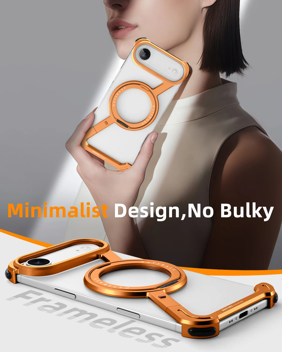 Металлический безрамный чехол для телефона Oatsbasf для iPhone Air/17 Pro/Pro Max/17 с кольцевой подставкой 360° ° Вращающийся защитный противоударный Magsafe 
Металлический безрамный чехол для телефона Oatsbasf для iPhone Air/17 Pro/Pro Max/17 с кольцевой подставкой 360° ° Вращающийся защитный противоударный Magsafe