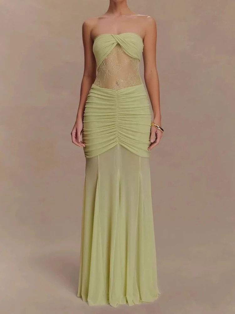 Fashion Perspective Splicing Mesh Dresses Spring Women Sleeveless Wrap the Chest Dress Summer High Waist Slim Ankle Length Dress
Fashion Perspective Splicing Mesh Dresses Spring Women Sleeveless Wrap the Chest Dress Summer High Waist Slim Ankle Length Dress